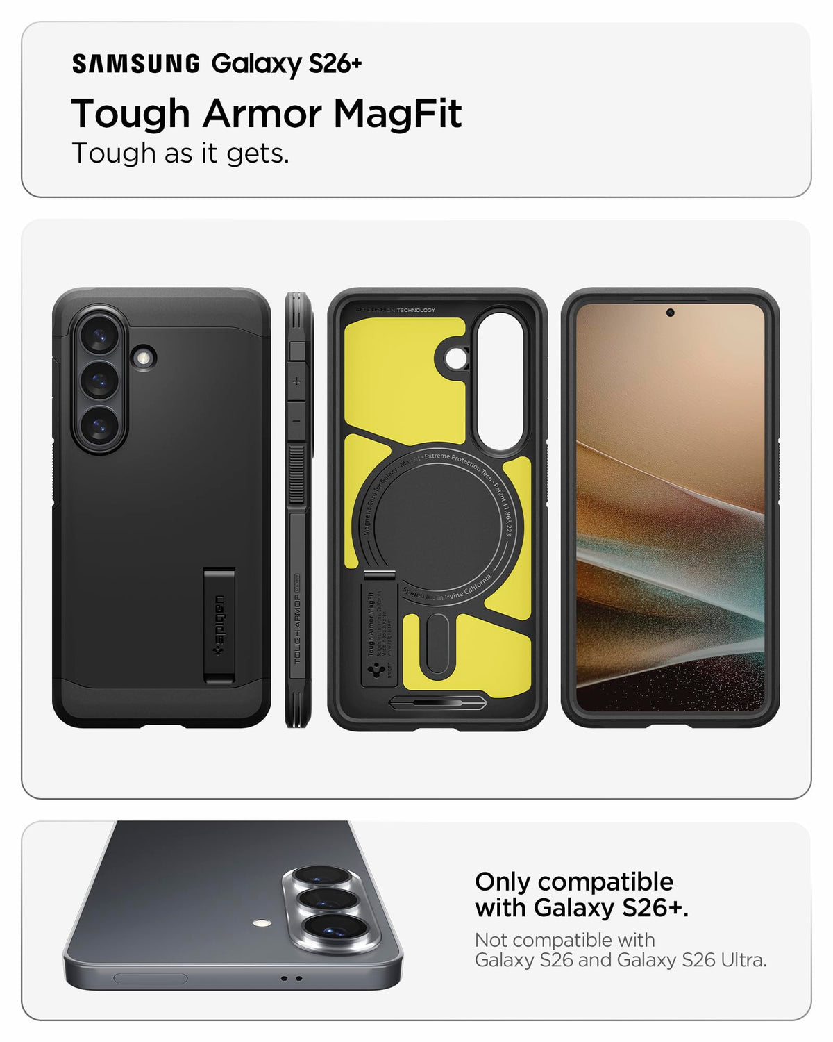 Spigen for Galaxy S26 Case, Tough Armor MagFit [Kickstand] [Compatible with MagSafe] [Military-Grade Protection] - Black