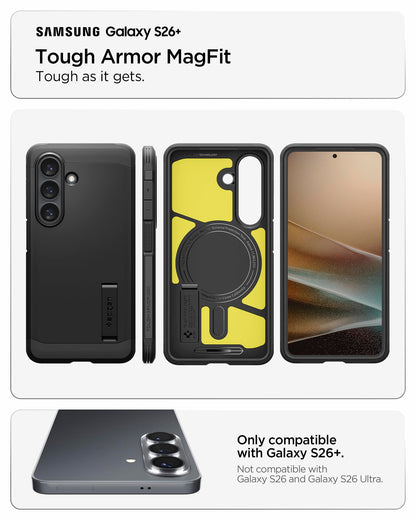 Spigen for Galaxy S26 Case, Tough Armor MagFit [Kickstand] [Compatible with MagSafe] [Military-Grade Protection] - Black