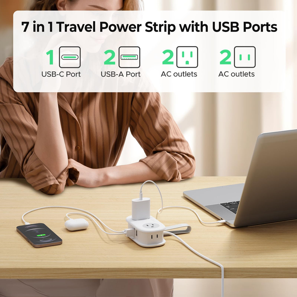 ORICO Purple Cruise Approved Travel Power Strip with 4FT Extension Cord