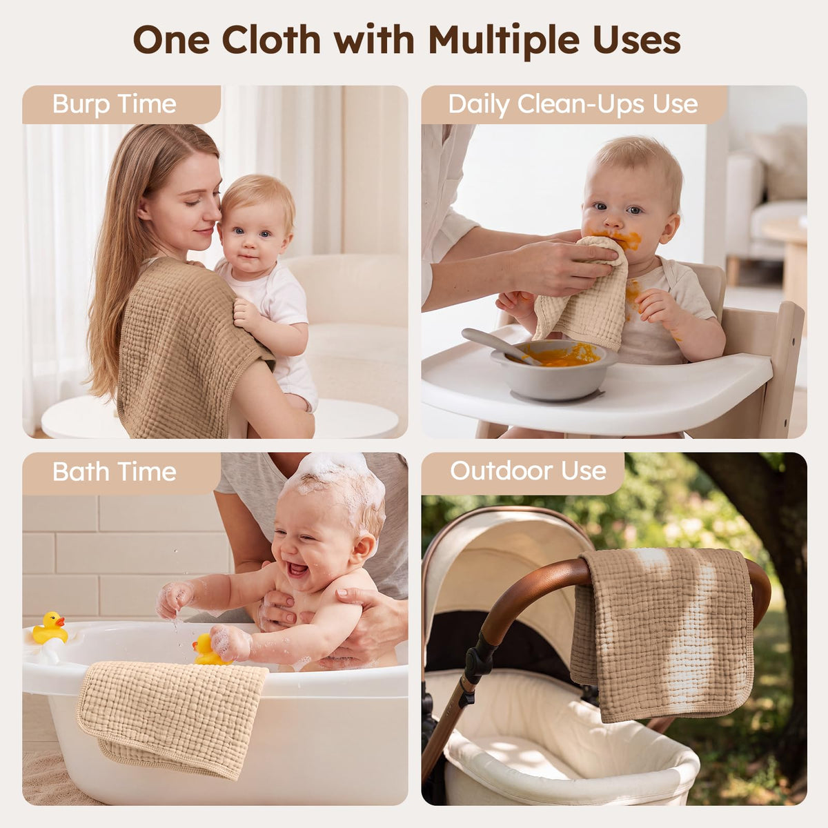 Looxii Muslin Baby Burp Cloths, Absorbent Brup Rags 6 Pack Set for Baby