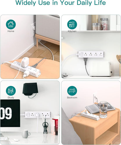 Flat Plug Power Strip, Ultra Thin Flat Extension Cord - 12 Outlets 3 Sides