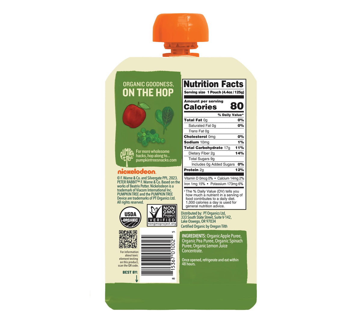 Pumpkin Tree Peter Rabbit Organics, Banana, Mango, and Kale, 4 Squeeze Pouch, Mango, Broccoli & Kale, 4.4 Ounce (Pack of 10)