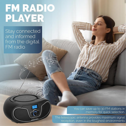 Philips CD Player Boombox, Dynamic Bass Boost with Bluetooth, FM Radio, USB Playback & AUX Input, Portable Top-Loading Boombox, Clear Stereo, RW/MP3 Compatible (Black)