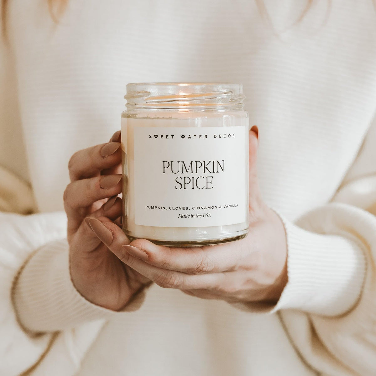 Sweet Water Decor Cinnamon Roll Candle, 9oz Clear Jar, Fall Scent
