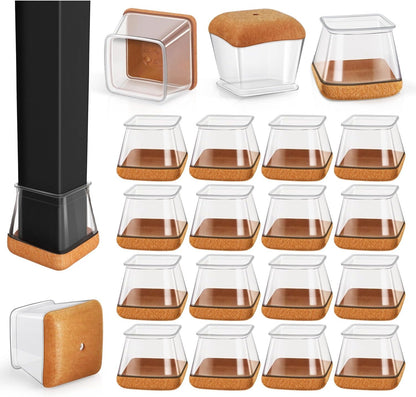 Square Chair Leg Floor Protectors, 16 Pcs, Large Clear