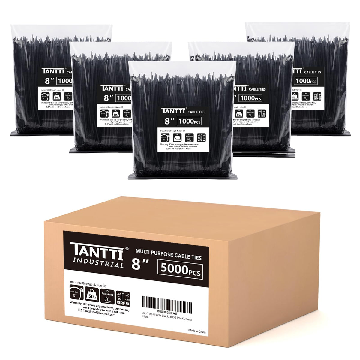 Zip Ties 4 inch (200 Pack), Small Zip Ties with 18 lb Tensile Strength, Black, by Tantti Supply