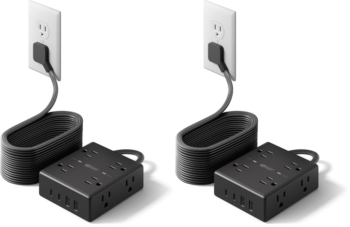 SUPERDANNY Extension Cord,Flat Plug Surge Protector Power Strip,10Ft