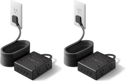 SUPERDANNY Extension Cord,Flat Plug Surge Protector Power Strip,10Ft