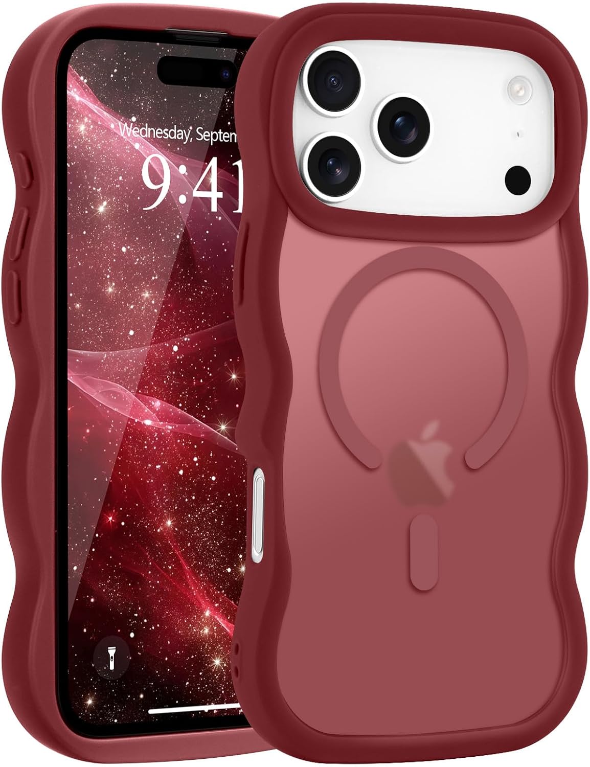 Pepmune for iPhone 16 Pro Max Case Curly Wavy Frame Translucent, Burgundy