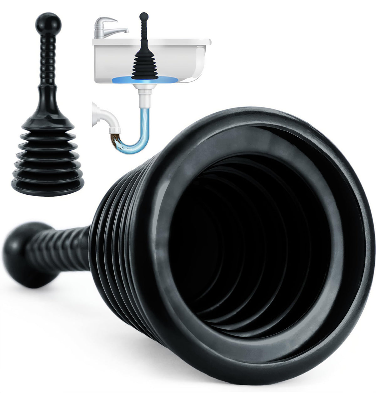 Luigi's Mini Sink Plunger for Unblocking Drains in Bathroom Kitchen Sink Bath and Shower - Small Powerful Commercial Style Plumbers Plunger - Bellow Plunger Sink Unblocker