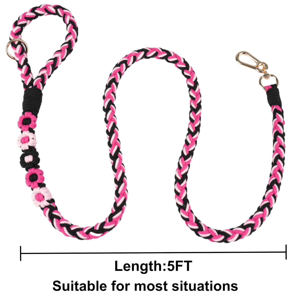 5FT Braided Cotton Rope Leash for Small, Medium and Large Dogs, Red & White Twist