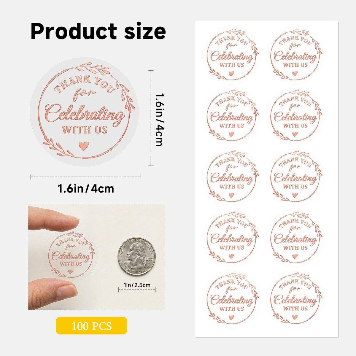 Thank You Stickers, 100 PCS Black Wedding Stickers with Gold Foil