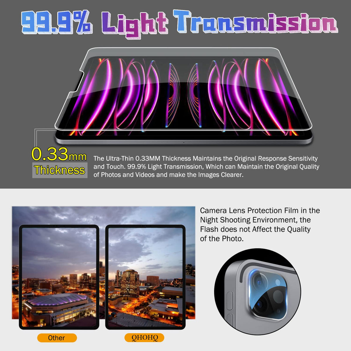 QHOHQ 3 Pack Screen Protector for iPhone 14 Plus 6.7 Inch with 3 Pack Tempered Glass Camera Lens Protector, Ultra HD, 9H Hardness, Case Friendly [Easy to Install Frame]