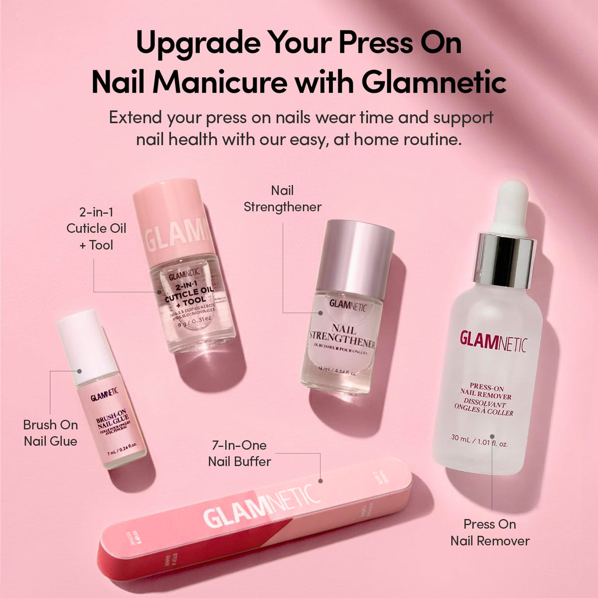 Glamnetic Press On Nails, Short Almond Glossy, Fake Nails 24pc Nail Kit