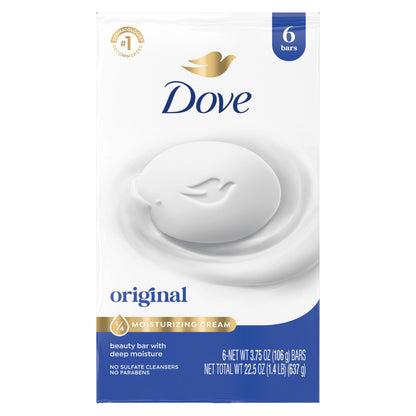 Dove Beauty Bar Soap Original 8 Count for Soft, Smooth Skin, with 1/4 Moisturizing Cream 3.75 oz