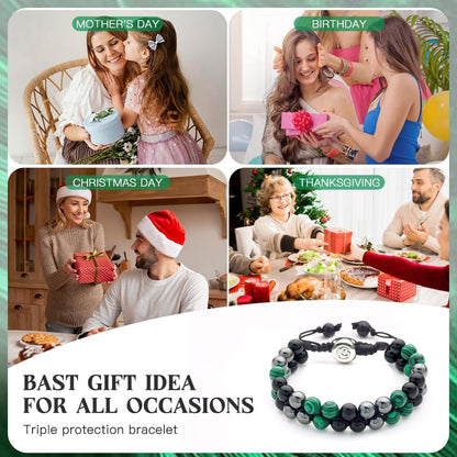 Triple Protection Bracelet - for Protect & Balance - Energy Crystal Handmade Bracelets for Men Women