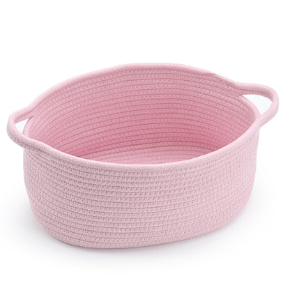 Happyiren Brown Woven Cotton Rope Storage Basket with Lace Trim