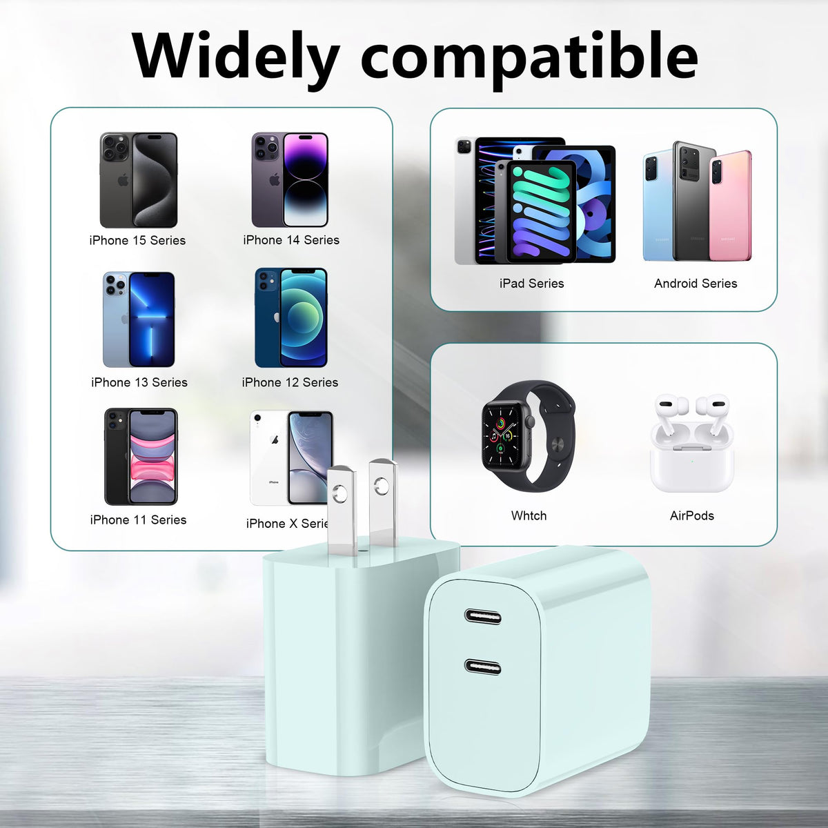 USB C Charger Block 3 Pack, Dual Port 20W Fast Wall Plug