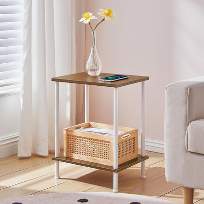 HOOBRO End Table, Small Side Table, Nightstand with 2-Layer Storage Shelves, Sofa Table for Small Spaces, Living Room, Bedroom, Stable Frame, Easy Assembly, Rustic Brown BF09BZ01