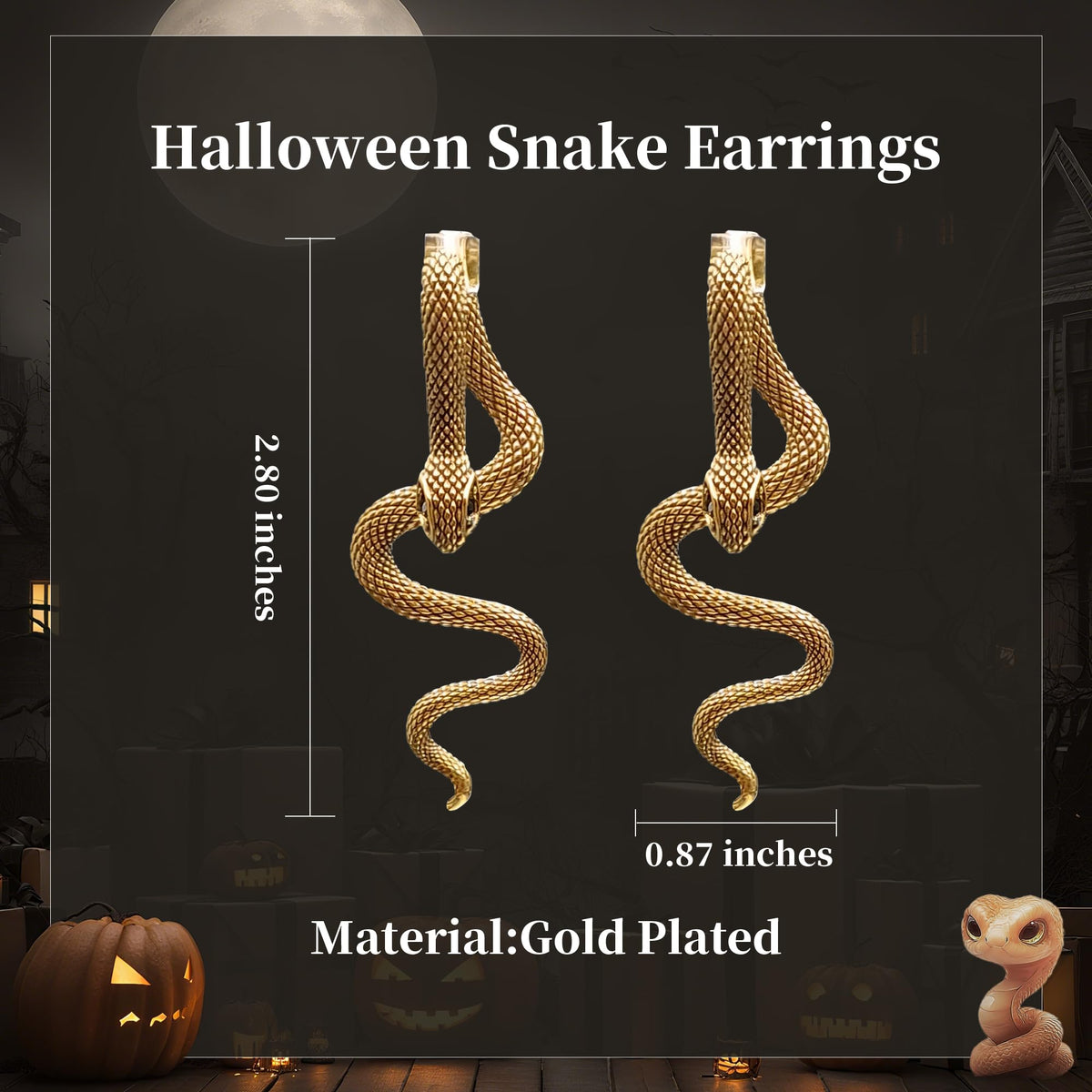 Snake Earrings, Gothic Jewelry Snake Jewelry as Halloween Gifts for Women