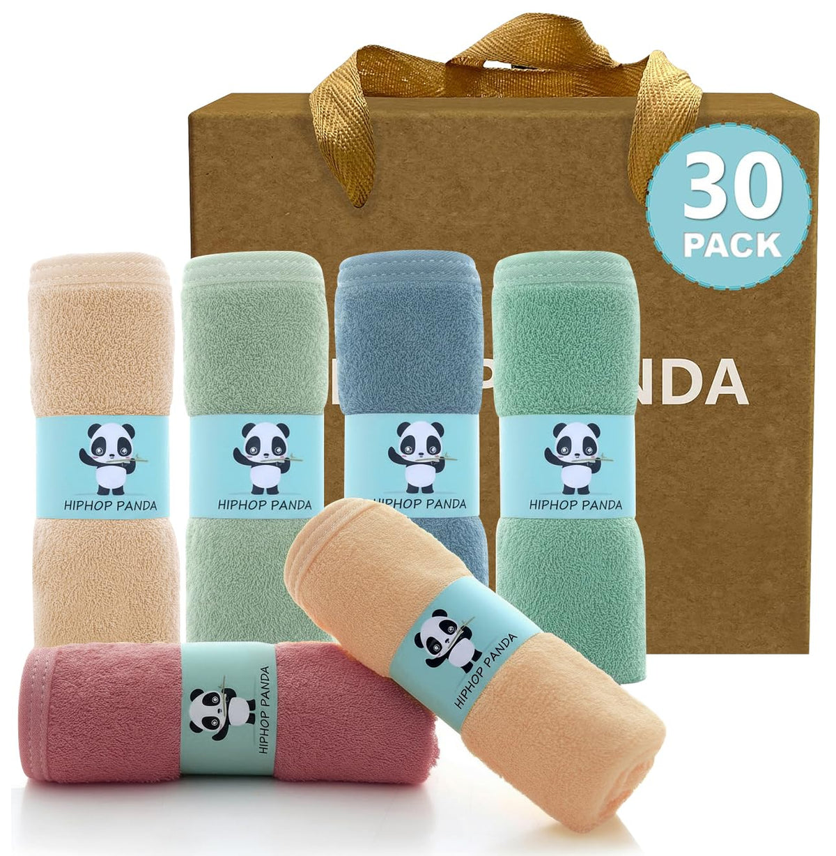 HIPHOP PANDA Soft Baby Washcloths, 2-Layer, 30 Pack Newborn Gift Set
