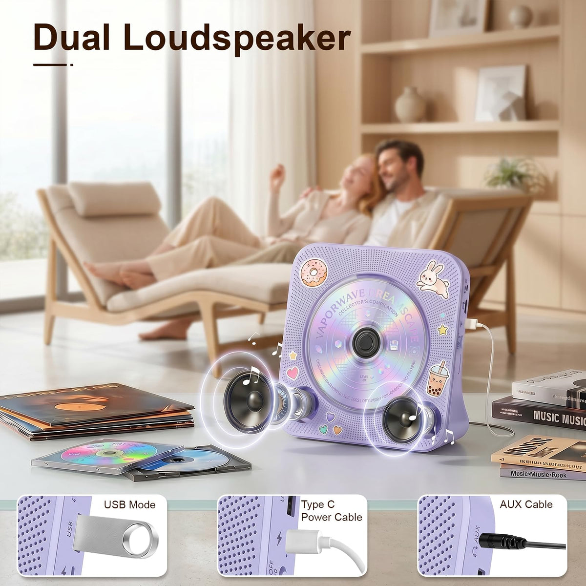 Gueray CD Player Portable Bluetooth Desktop CD Player for Home (Black)