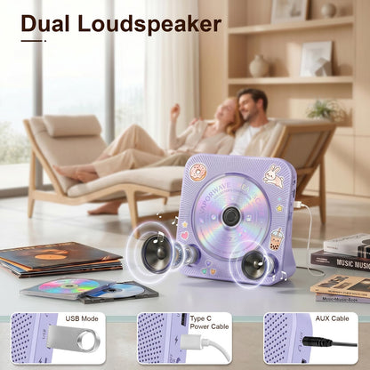 Gueray CD Player Portable Bluetooth Desktop CD Player for Home (Black)