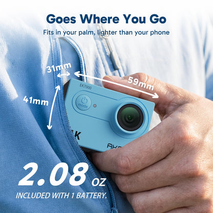 AKASO EK7000 4K30FPS 20MP WiFi Action Camera with EIS Ultra HD 131FT Waterproof Underwater Camera Remote Control 4X Zoom Support External Microphone