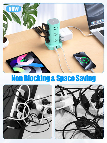 6FT Power Strip Tower Surge Protector, 12 Wide Spaced Outlets, 4 USB