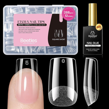Beetles Soft Gel Nail Kit Almond Short 288pcs 12 Sizes Nail Tips with Glue