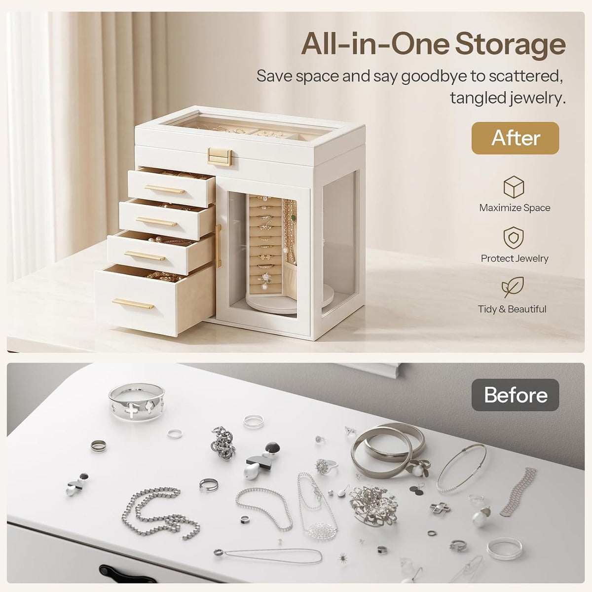 HOOBRO Jewelry Box with 360° Rotating Turntable, 5-Tier Jewelry Organizer