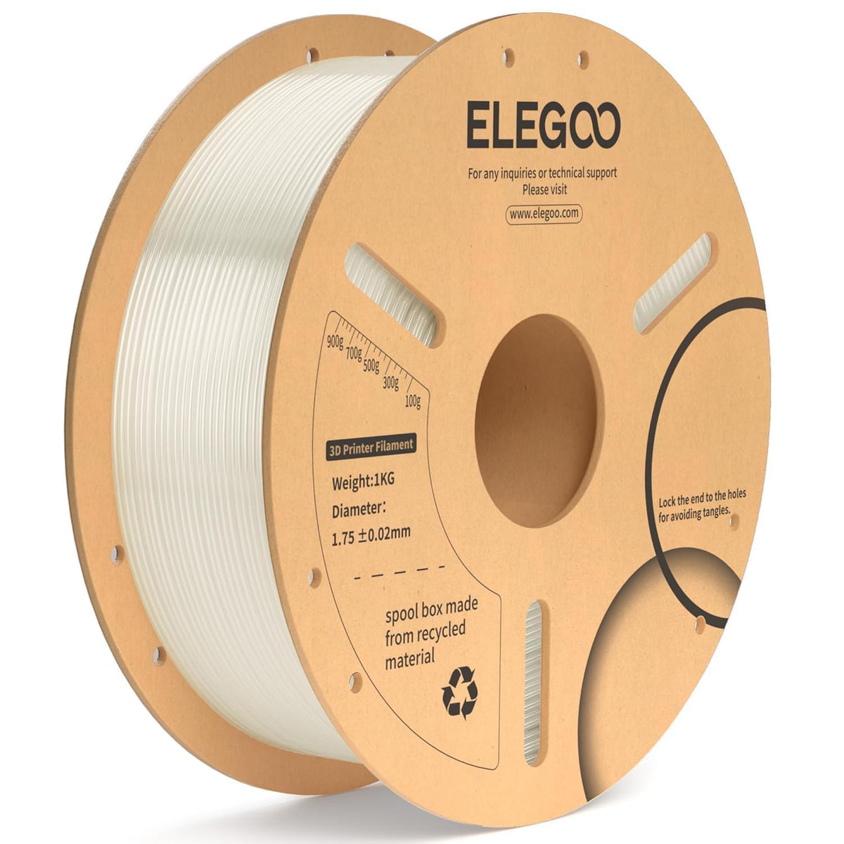 ELEGOO PLA Plus 3D Printer Filament 1.75mm White 2KG, Tougher & Stronger