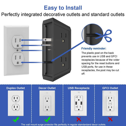 Multi Plug Wall Outlet Night Light, POWRUI 6 Outlet Extender & 3 USB Ports