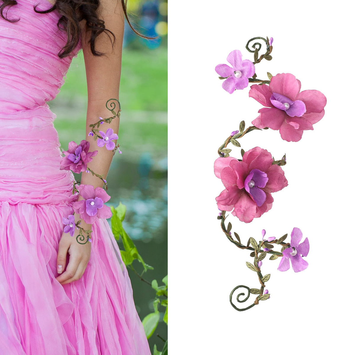 FRESHME Renaissance Fairy Floral Arm Wrap - 1 PC Elf Bracelet Forest Mother Nature Costume Renfaire Cosplay Fairy Accessories