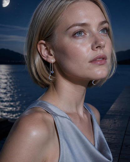 Moon and Star Dangle Earrings
