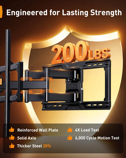 Perlegear Full Motion TV Wall Mount with Power Strip for 60–120 Inch TVs