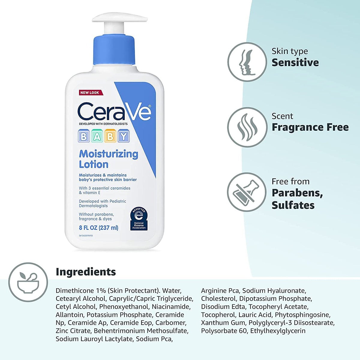 CeraVe Baby Lotion, Baby Skin Moisturizer with Vitamin E & Niacinamide,16oz