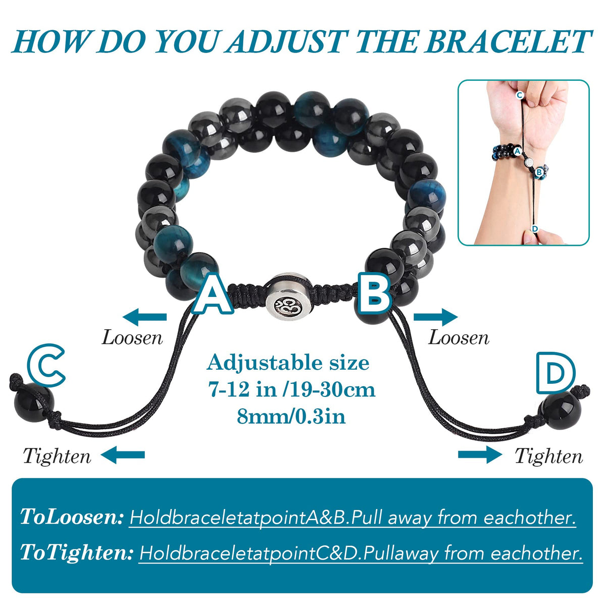 Triple Protection Bracelet - for Protect & Balance - Energy Crystal Handmade Bracelets for Men Women