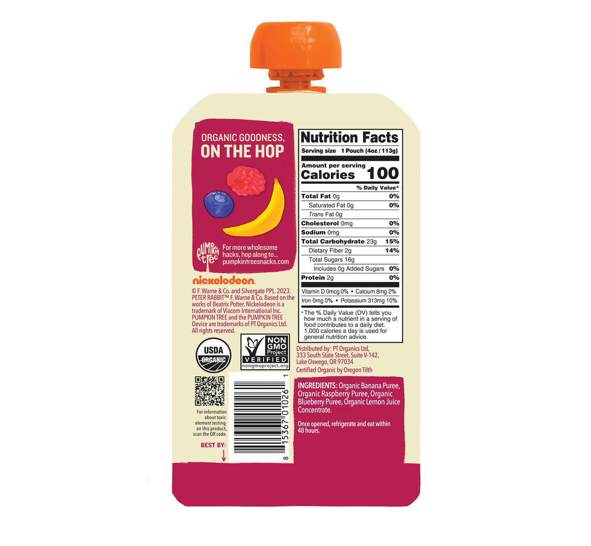 Pumpkin Tree Peter Rabbit Organics, Banana, Mango, and Kale, 4 Squeeze Pouch, Mango, Broccoli & Kale, 4.4 Ounce (Pack of 10)