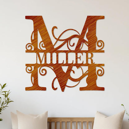 Custom Metal Name Sign | Split Letter Monogram | Outdoor Last Name Sign