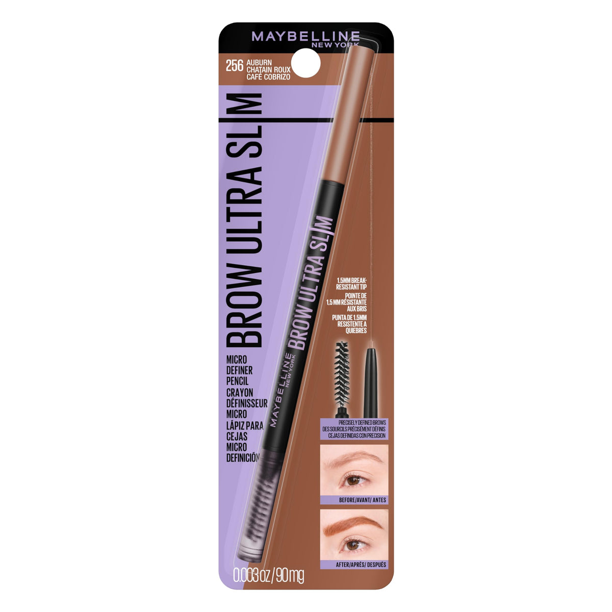 Maybelline Express Brow Ultra Slim Eyebrow Makeup, Brow Pencil with Precision Tip and Spoolie for Defined Eyebrows, Soft Brown 255, 1 Count