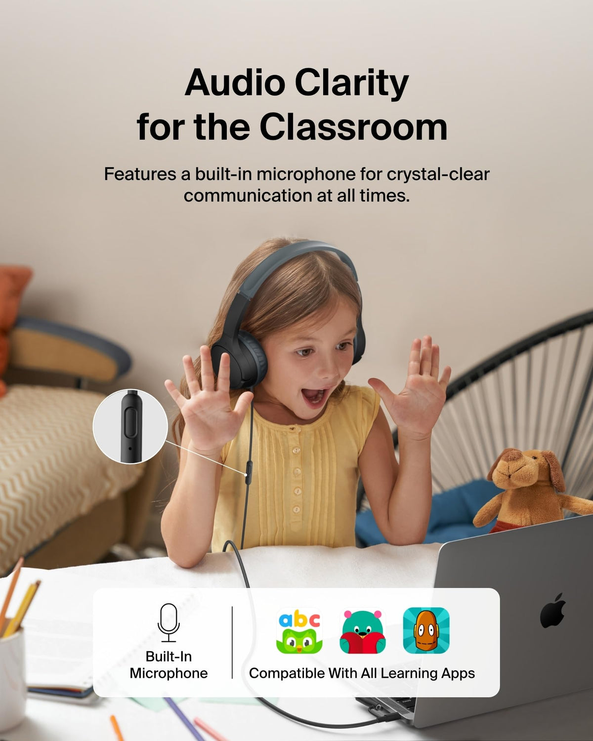 Belkin SoundForm Mini Kids Headphones, Wireless&Wired, 30H Playime, School