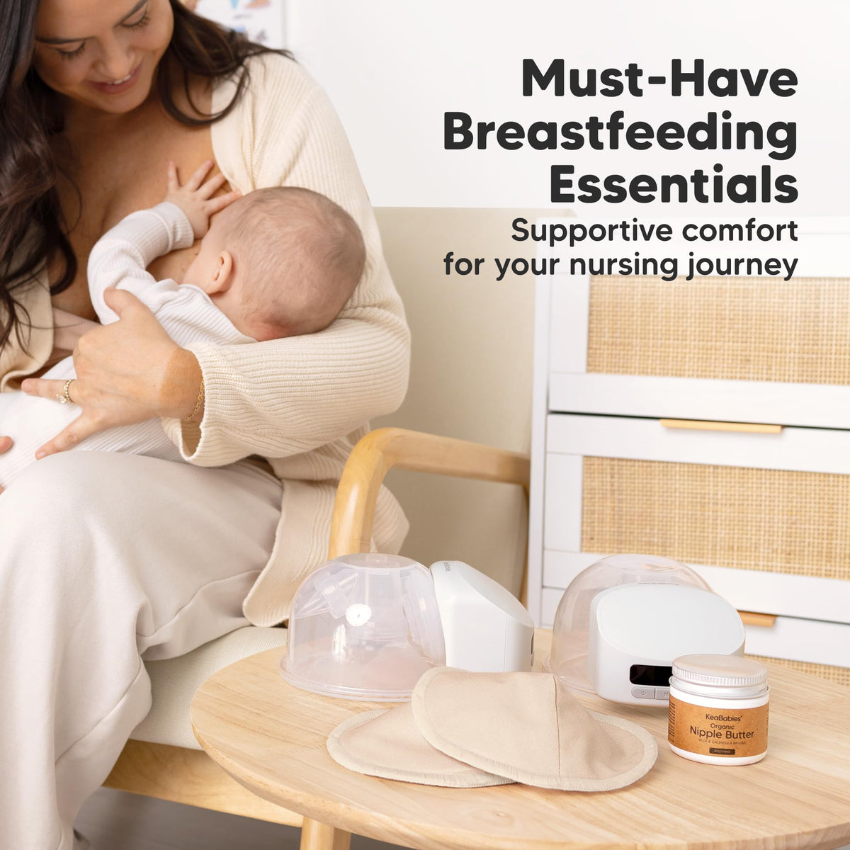 Organic Nursing Pads, 14 Washable Breast Pads,Wash Bag (Neutrals, XL 5.6")
