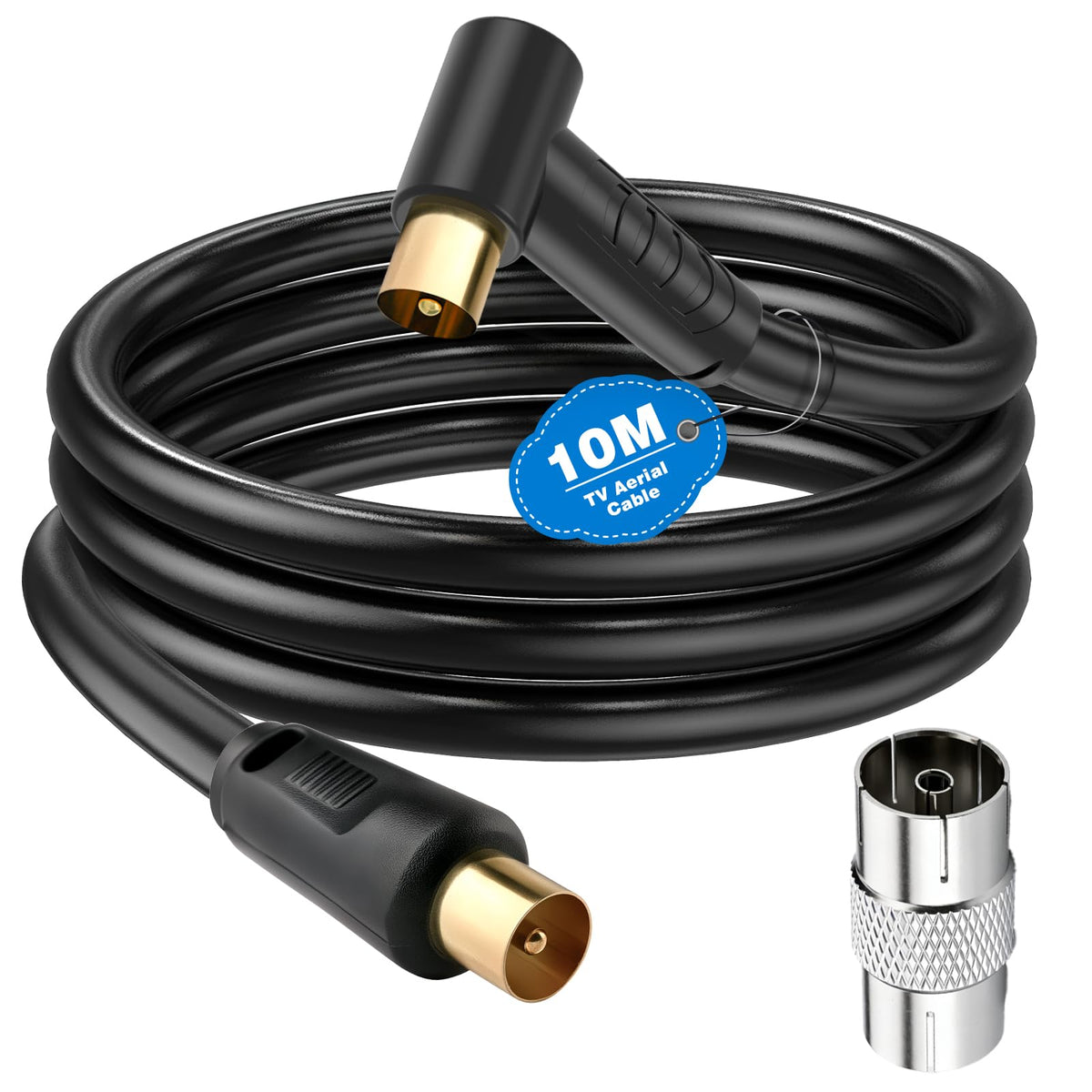 Ancable TV Aerial Cable with Coaxial Adapter 5M Black TV Ariel Lead