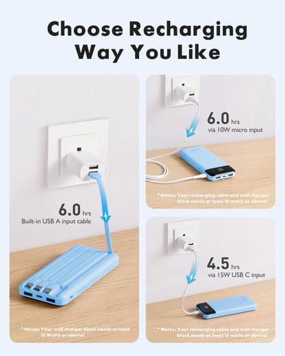 charmast Portable Charger Power Bank with Reinforced Built-in 4 Cables