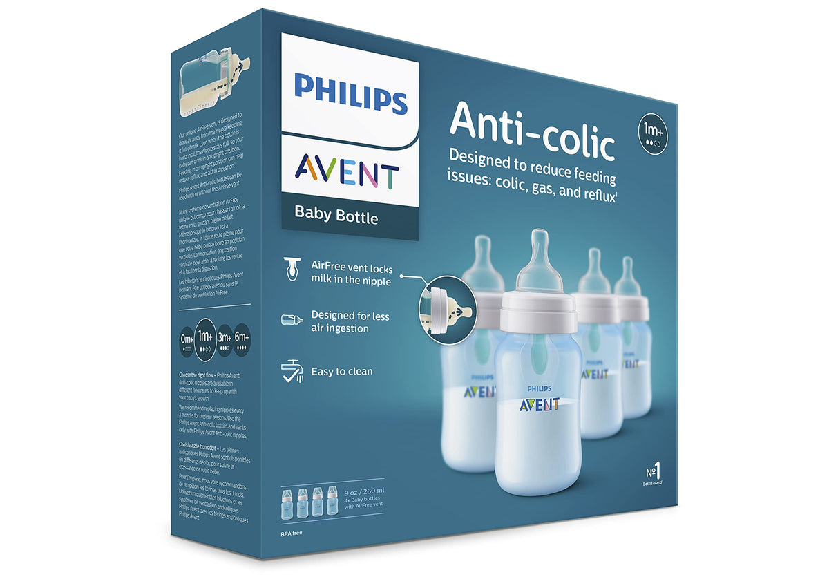 Philips Avent Anti-Colic Baby Bottle with AirFree Vent, Slow Flow, 4 oz