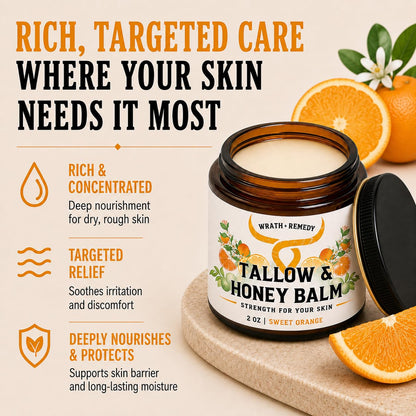 Wrath & Remedy Beef Tallow and Honey Balm, Handcrafted, Unscented, 4 oz