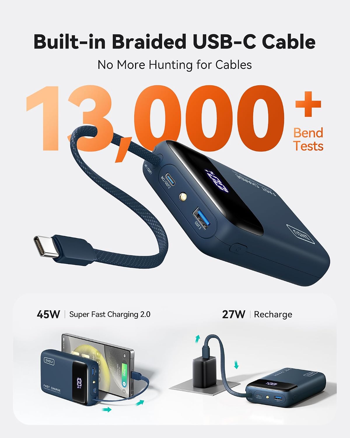 INIU Portable Charger, Smaller 45W Fast Charging Power Bank, 10000mAh Black