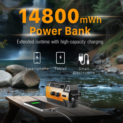 FosPower NOAA Emergency Weather Radio D8 37000mWh Portable Power Bank, AM/FM, USB/Solar/Hand Crank Charging, SOS Alarm & Flashlight for Indoor/Outdoor Emergency - Orange