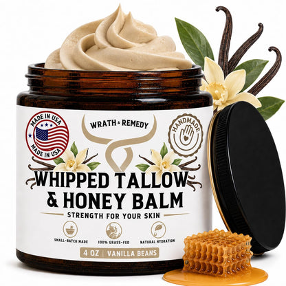 Wrath & Remedy Beef Tallow and Honey Balm, Handcrafted, Unscented, 4 oz